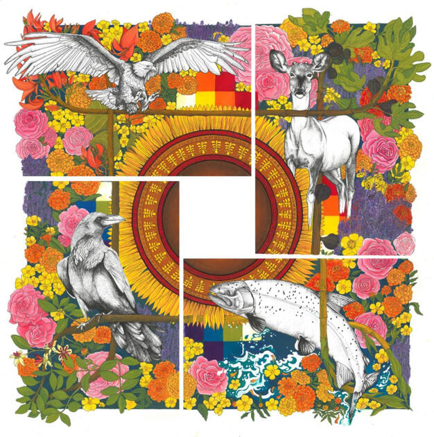 "Spirited" is an Editor Exchange Project, wherein I painted a family portrait with the spirit animals along with the botanical in accordance to the individual their astrology. These are four paintings where the Celtic knot ties the family together.